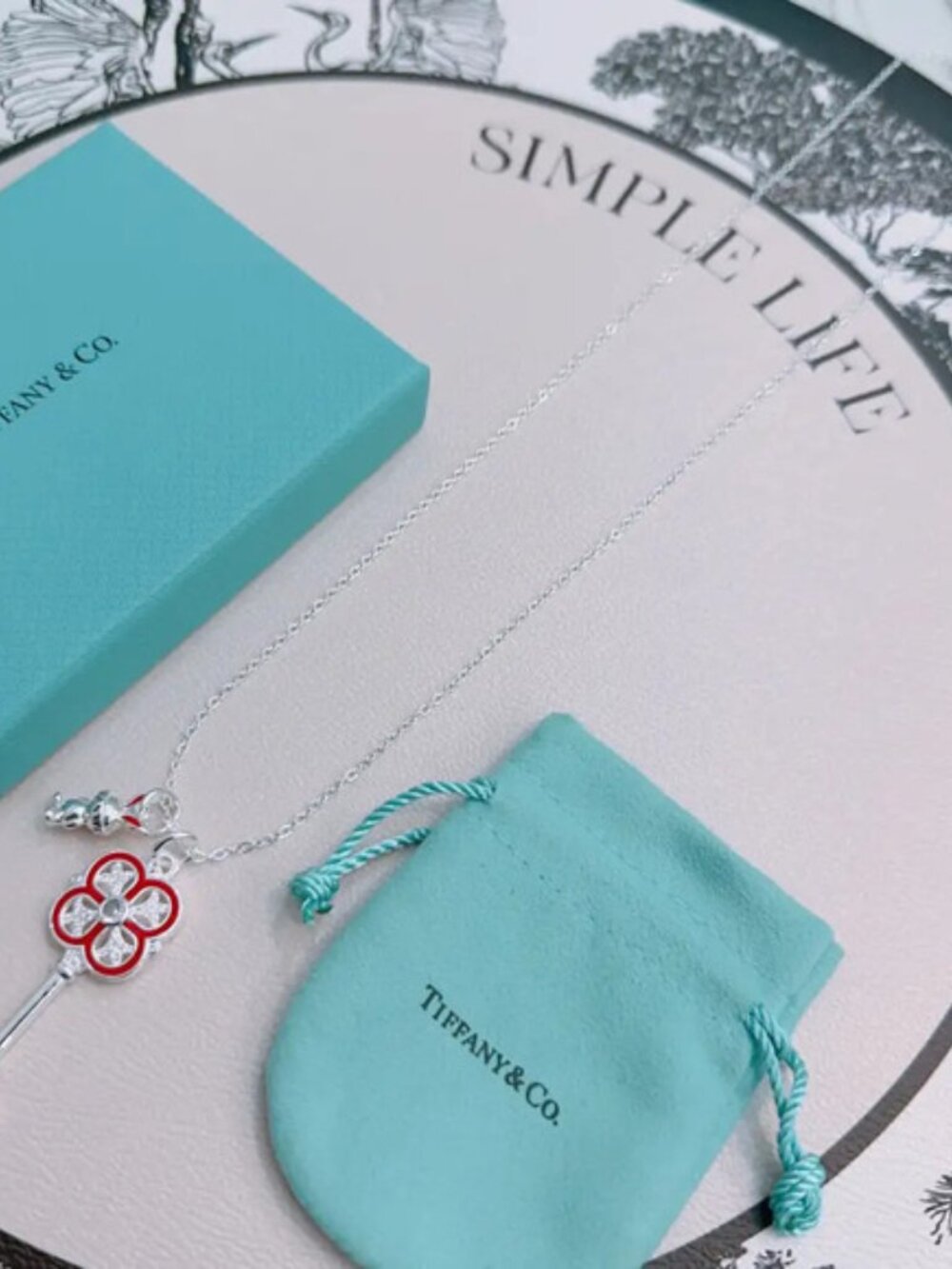 Tiffany & Co. Red Cherry Blossom Key Necklace